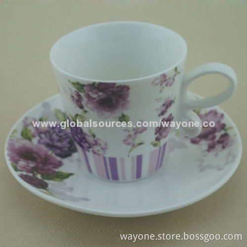 New Shape Ceramic 6-set 90cc Coffee Cup & Saucer in Printed Gift Box, Flower in 6 Colors, Ideal Gift